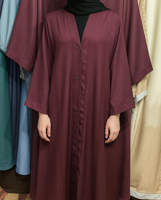 Plain Front Open Abaya - Black