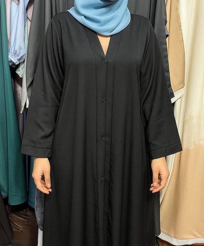 Plain Front Open Abaya - Black