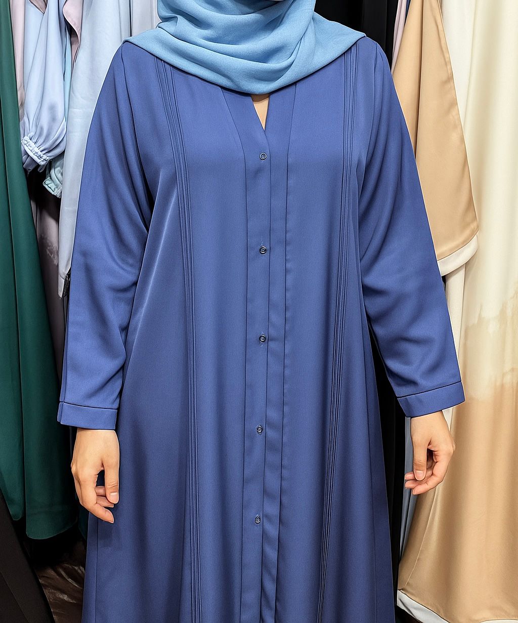 Plain Front Open Abaya - Black