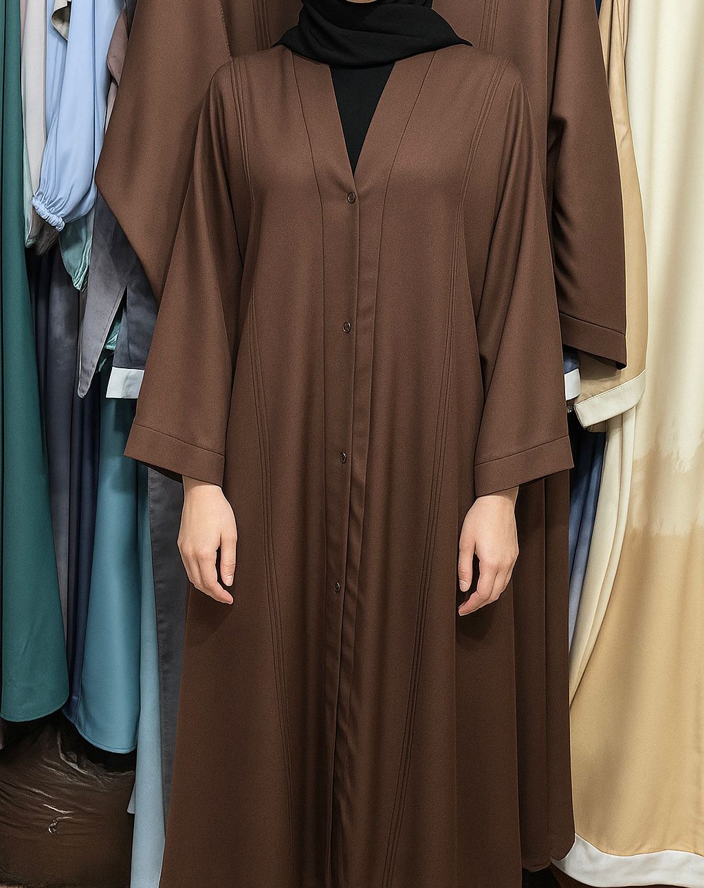 Plain Front Open Abaya - Black