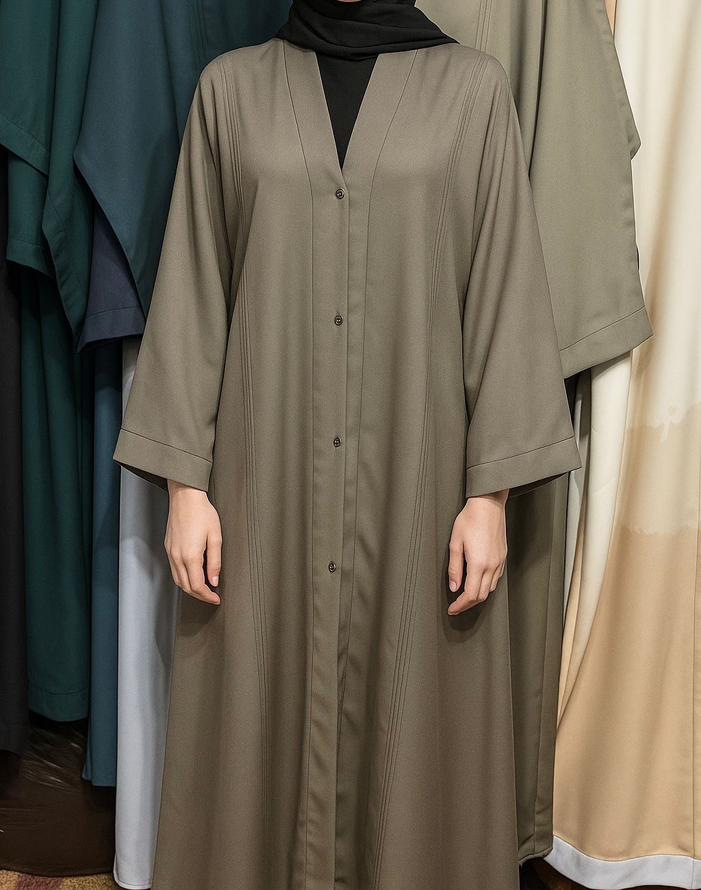 Plain Front Open Abaya - Black