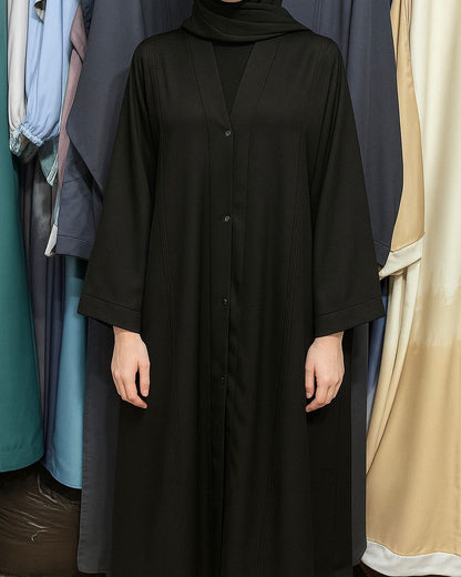 Plain Front Open Abaya - Black