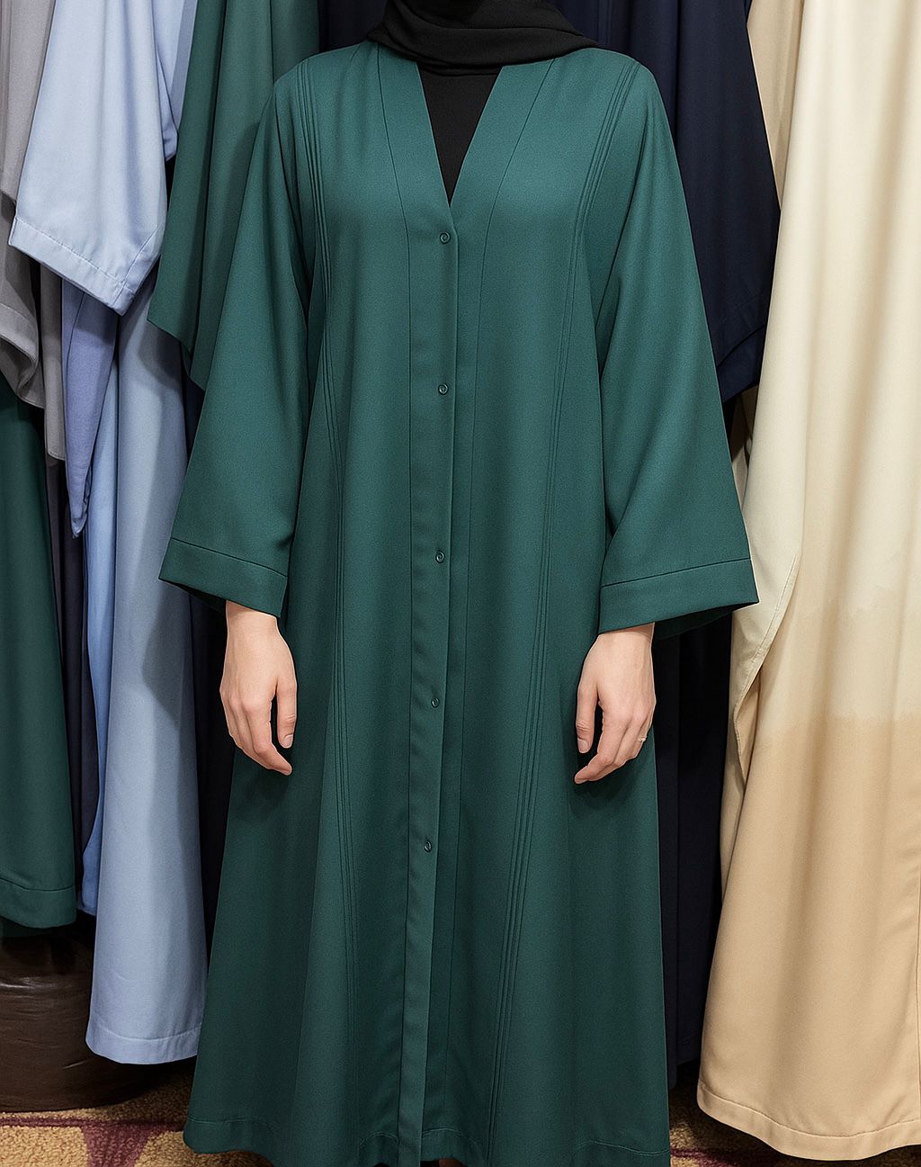 Plain Front Open Abaya - Black
